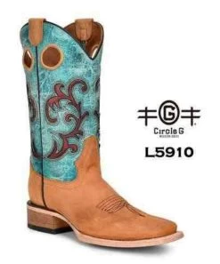 Women's Circle G Western Boot #L5910 CIRCLE G HNY/TRQ INLAY/EMBRD SQR TOE