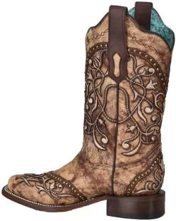 Women's Corral Brown Embroidered Boot #A4164-C -Western Boots img66285 corral women s overlay square toe cowgirl boots 600x 45040